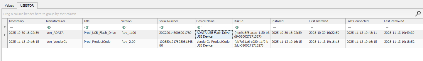 usbstore key from registryExplorer